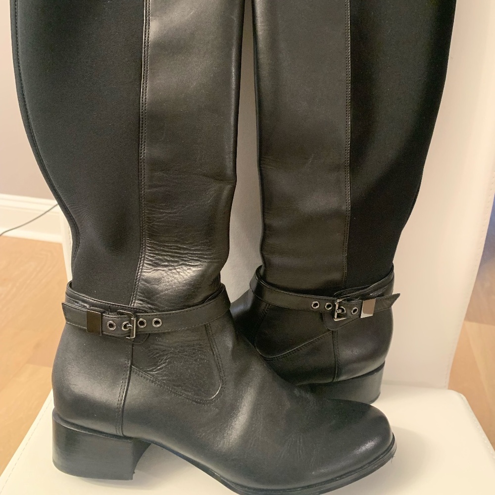 White House Black Market Womens Sz 8 Black Leather 16" Shaft Riding Boots